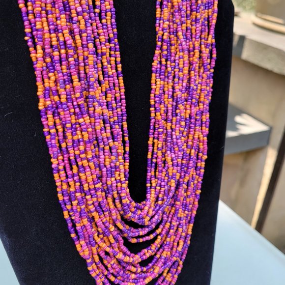 Purple and Orange beaded necklace - Picture 4 of 5